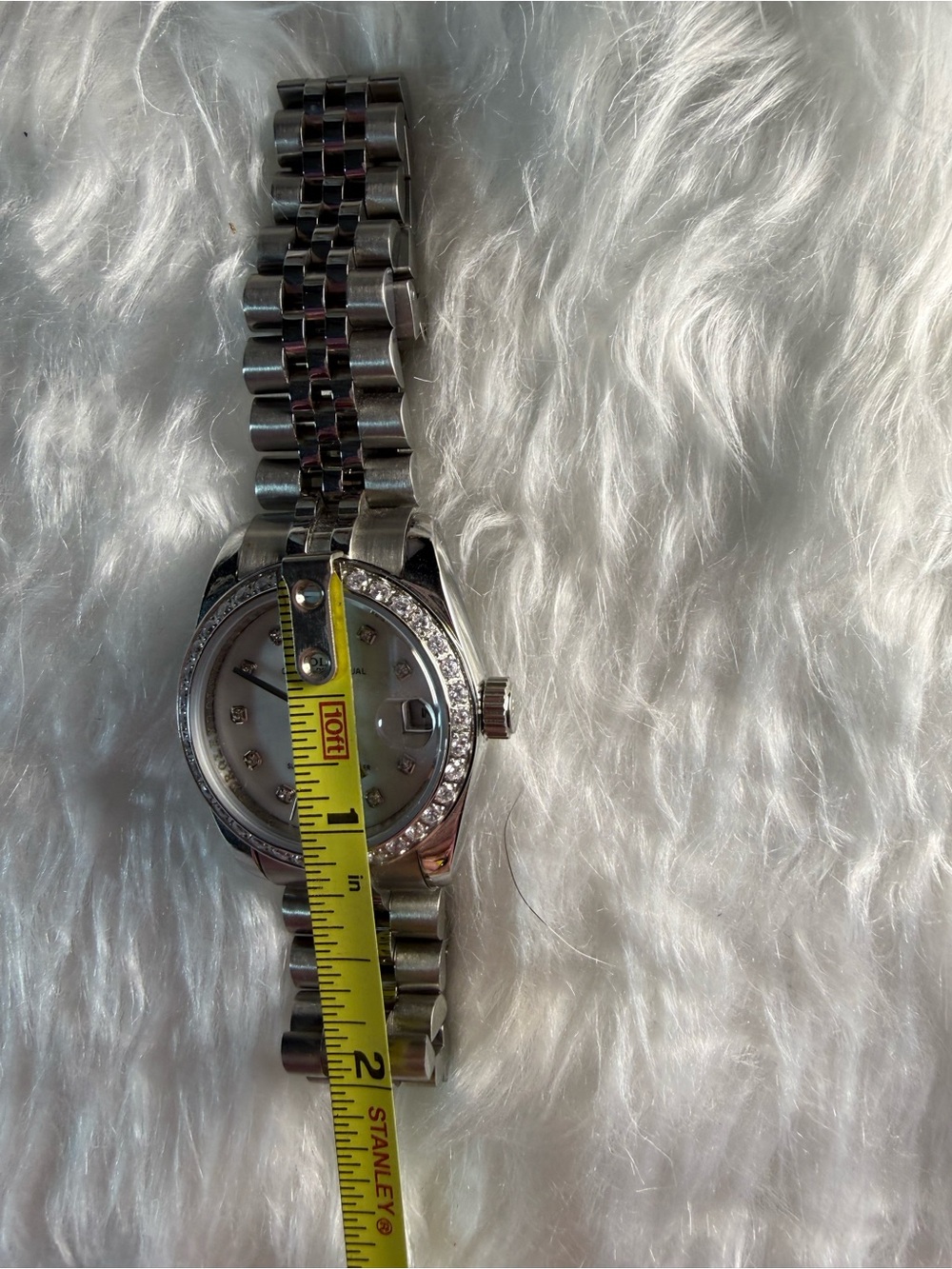 Stainless Steel Women's Watch with Mother-of-Pearl Dial and Crystal Accents - Picture 10 of 12